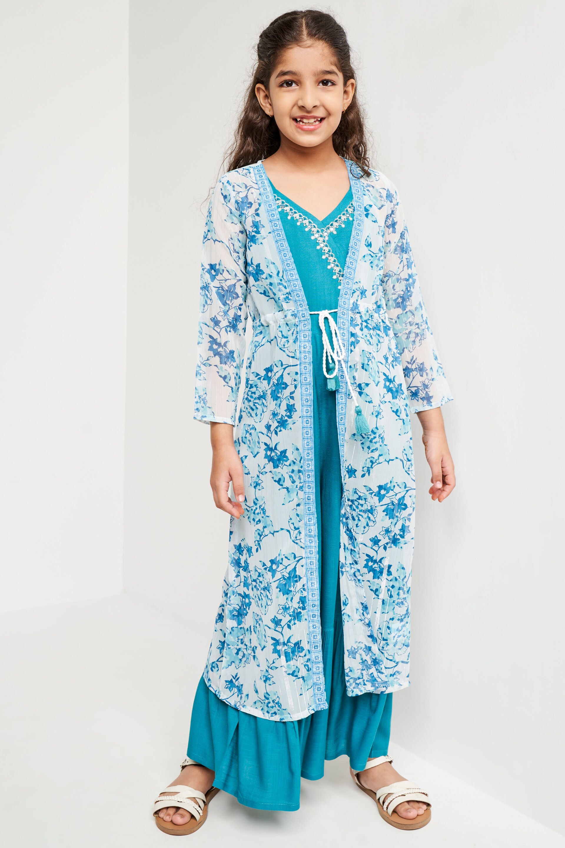 Blue Floral Flared Suit, Blue, image 6
